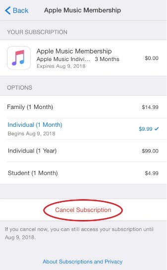 Apple Music Family Plan Avbokning och uppsägningsförfaranden - 1